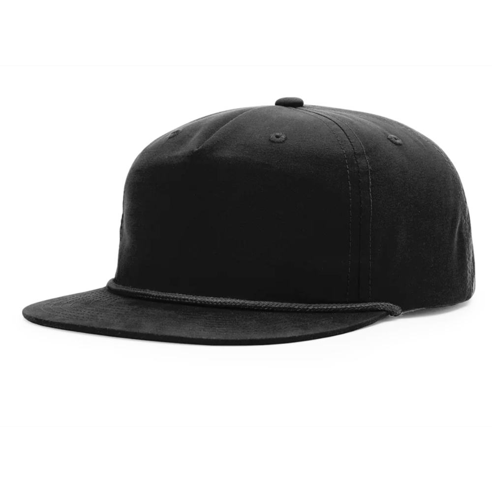 High Quality Factory Black Ri 256 5 Panel Wholesale Leather Logo Patch With a Rope on Flat Brim Single Breasted Buckle Wholesale 3