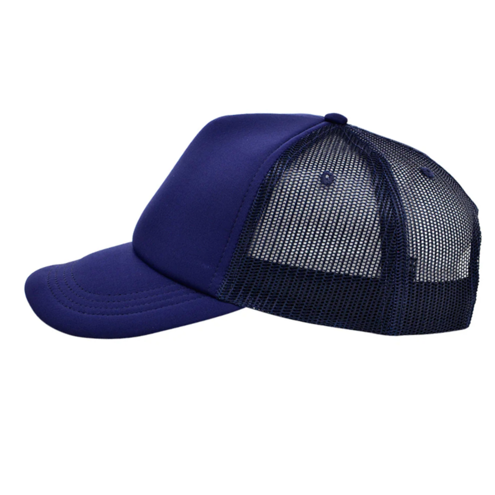 High Quality Factory Custom 5 Panel Foam Trucker Hat Puff Printing Logo Navy Blue Breathable Mesh Adjustable Single Row Buckle 3