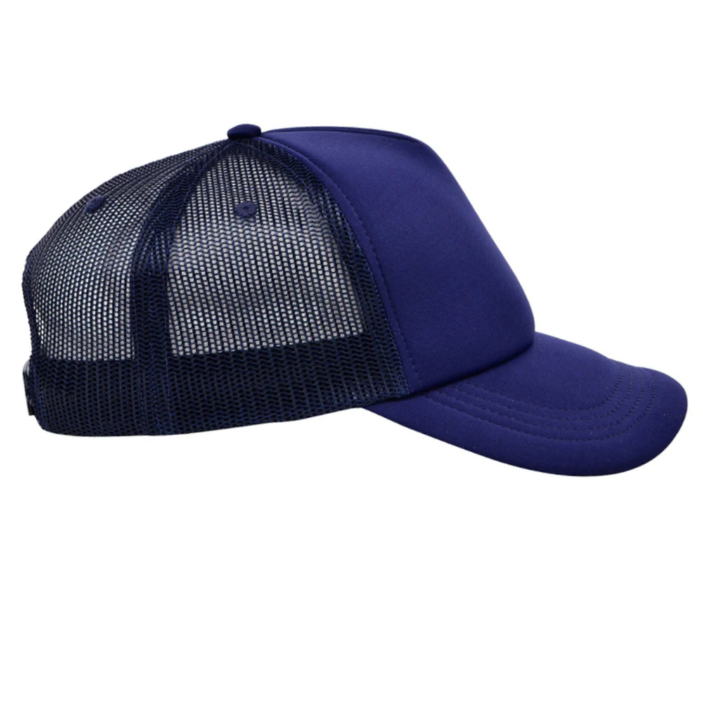 High Quality Factory Custom 5 Panel Foam Trucker Hat Puff Printing Logo Navy Blue Breathable Mesh Adjustable Single Row Buckle 4
