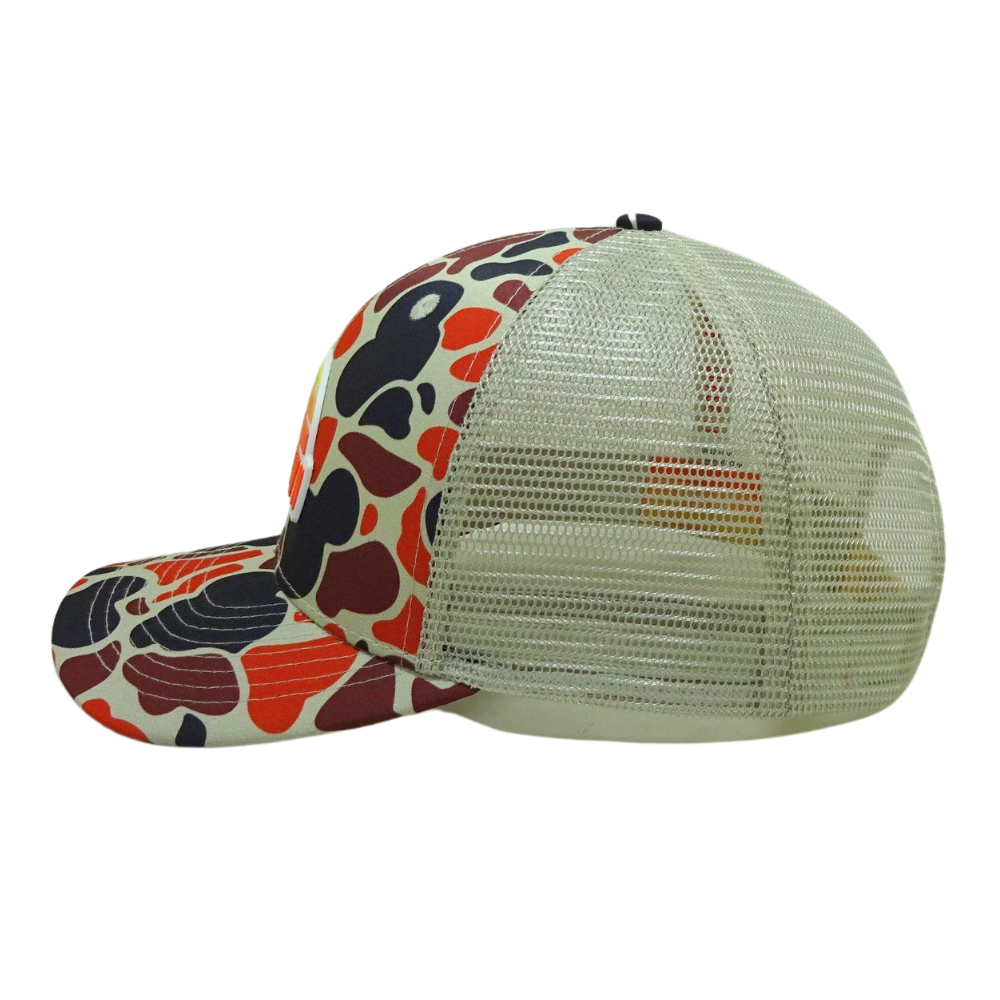 High Quality Factory Design Custom Rubber Patch Logo Cap 6 Panel Curve Brim Yellow Mesh Mixed Plastic Single Breasted Buckle 3