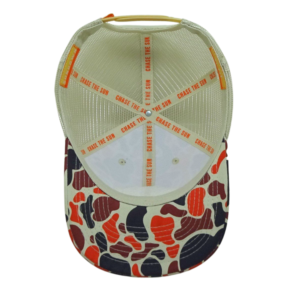High Quality Factory Design Custom Rubber Patch Logo Cap 6 Panel Curve Brim Yellow Mesh Mixed Plastic Single Breasted Buckle 5