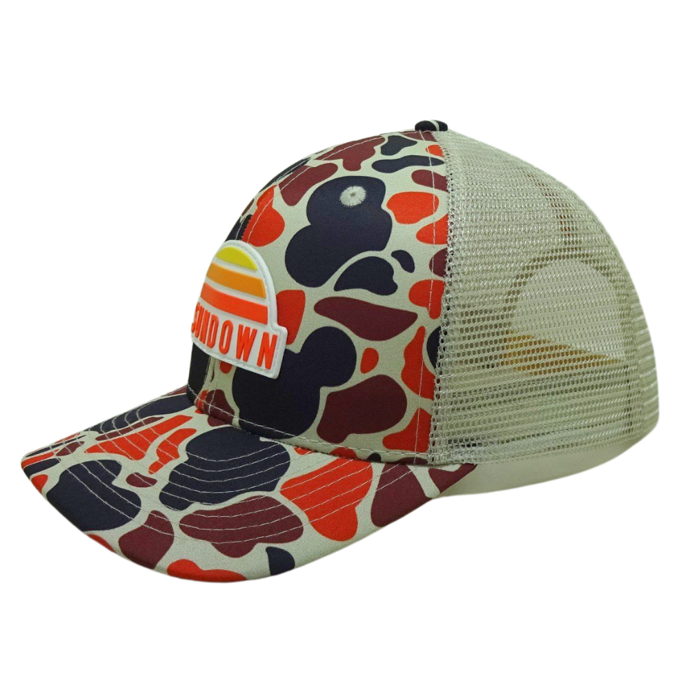High Quality Factory Design Custom Rubber Patch Logo Cap 6 Panel Curve Brim Yellow Mesh Mixed Plastic Single Breasted Buckle 2