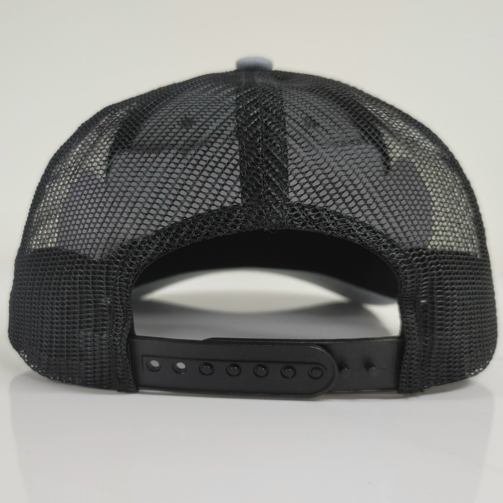 High Quality Factory Y Ri 112 Trucker Hat 6 Panel Custom Embroidery Leather Logo Patch Single Breasted Buckle Gray Black Mesh 3