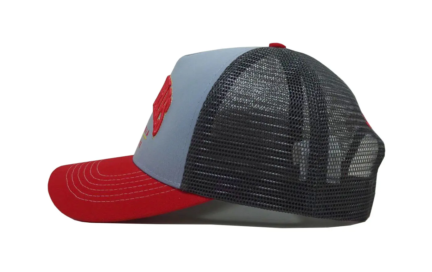 High Quality Gray 5 Panels Customized Big Embroidery Patch Trucker Hats Custom Woven Patch Vietnam Supplier 4