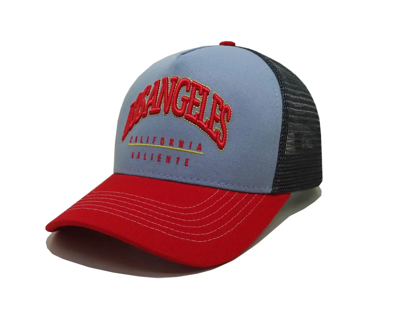 High Quality Gray 5 Panels Customized Big Embroidery Patch Trucker Hats Custom Woven Patch Vietnam Supplier 1