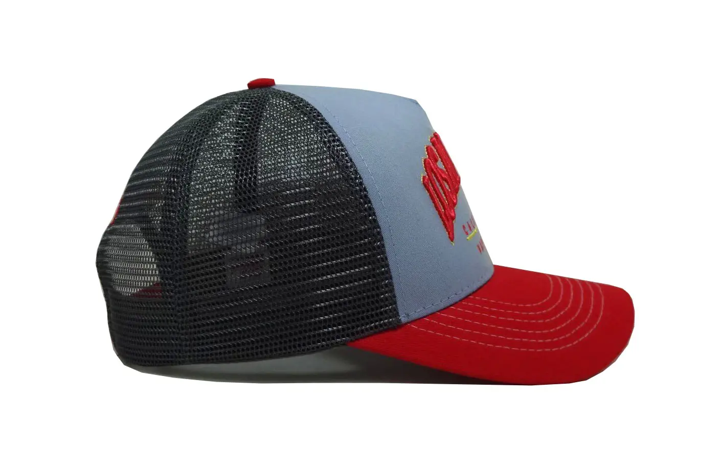 High Quality Gray 5 Panels Customized Big Embroidery Patch Trucker Hats Custom Woven Patch Vietnam Supplier 3