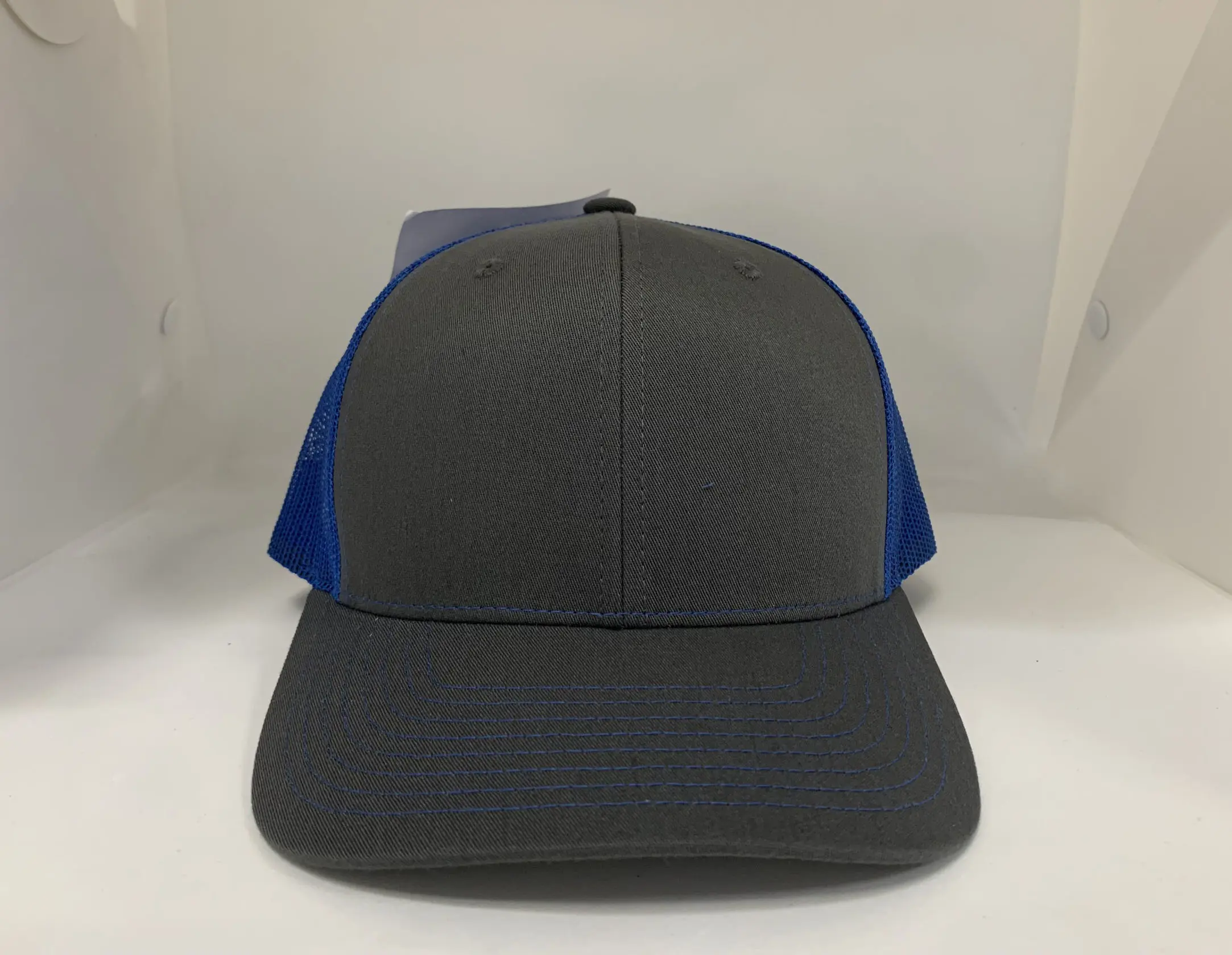 High Quality Grey/Navy Blue Color Medium Profile Cotton and Mesh Fabric Trucker Hat in Vietnam Factory 1