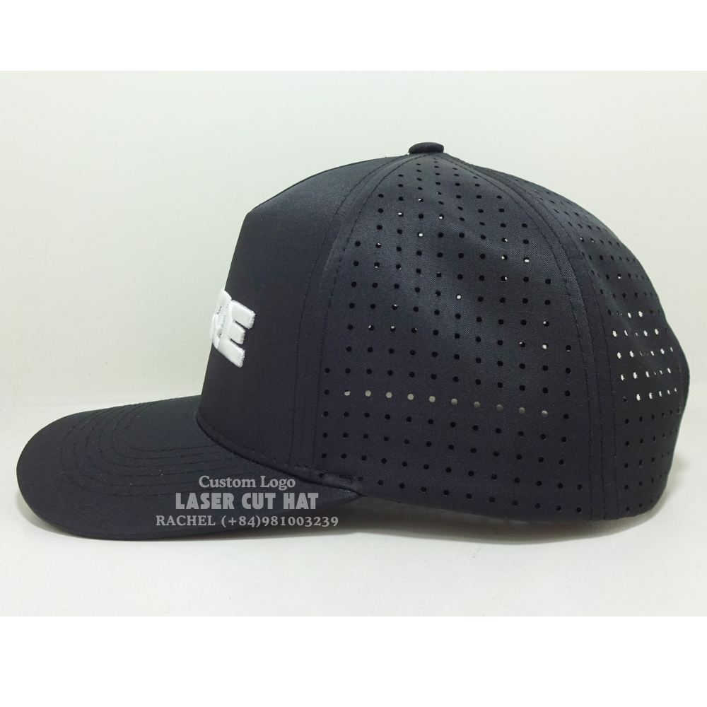 High Quality Laser Cut Hats 5 Panel 3D Embroidered Logo Waterproof Hole Perforated Structured Adjustable Closure Vietnam Factory 4