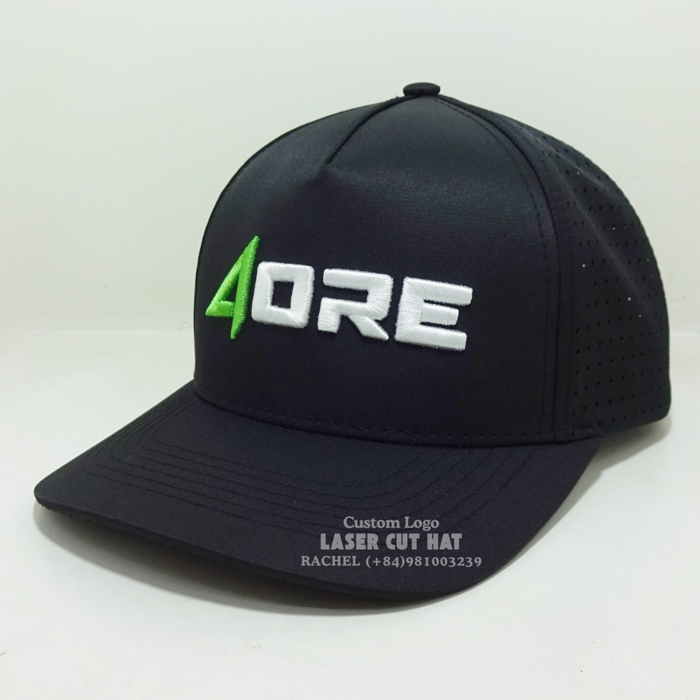 High Quality Laser Cut Hats 5 Panel 3D Embroidered Logo Waterproof Hole Perforated Structured Adjustable Closure Vietnam Factory 3