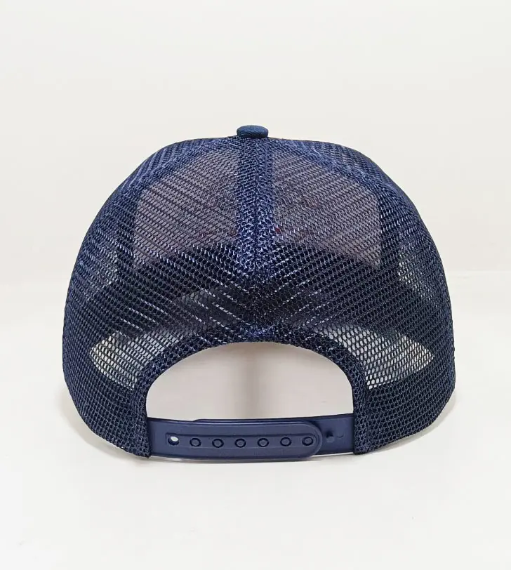 High Quality Medium Profile Beige/Navy Blue Color Polyester Structured Curved Brim Trucker Cap in Vietnam Factory 4