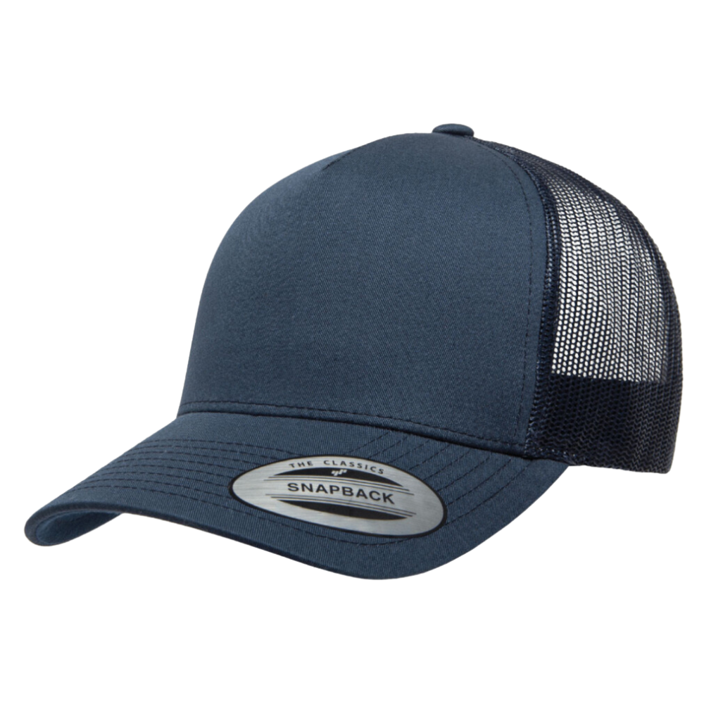 High Quality Mid Profile Y 6506 5 Panel Trucker Hat Retro Shape Embroidered Logo Pactch Navy Single Row Buckle Snapback Unisex 2