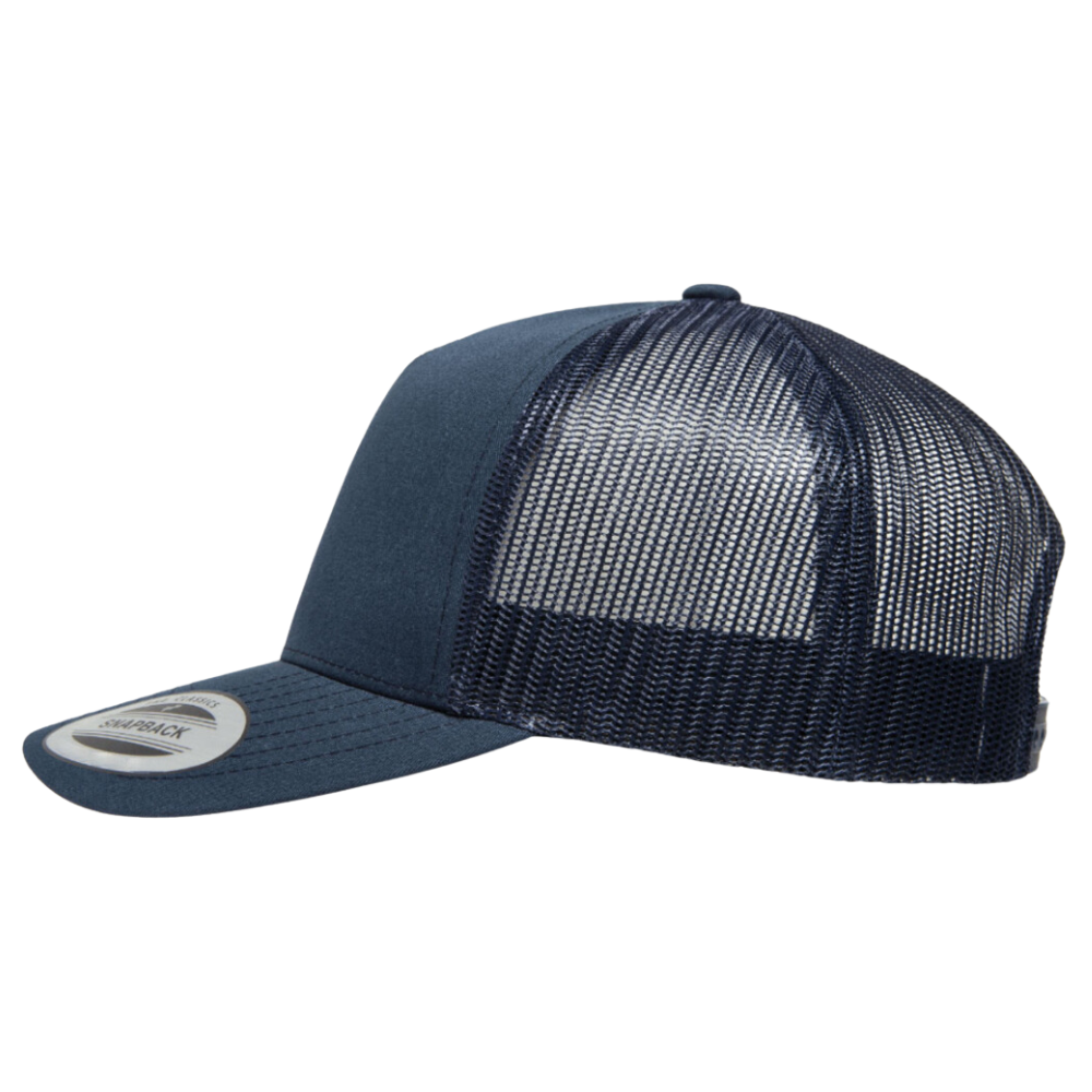 High Quality Mid Profile Y 6506 5 Panel Trucker Hat Retro Shape Embroidered Logo Pactch Navy Single Row Buckle Snapback Unisex 3