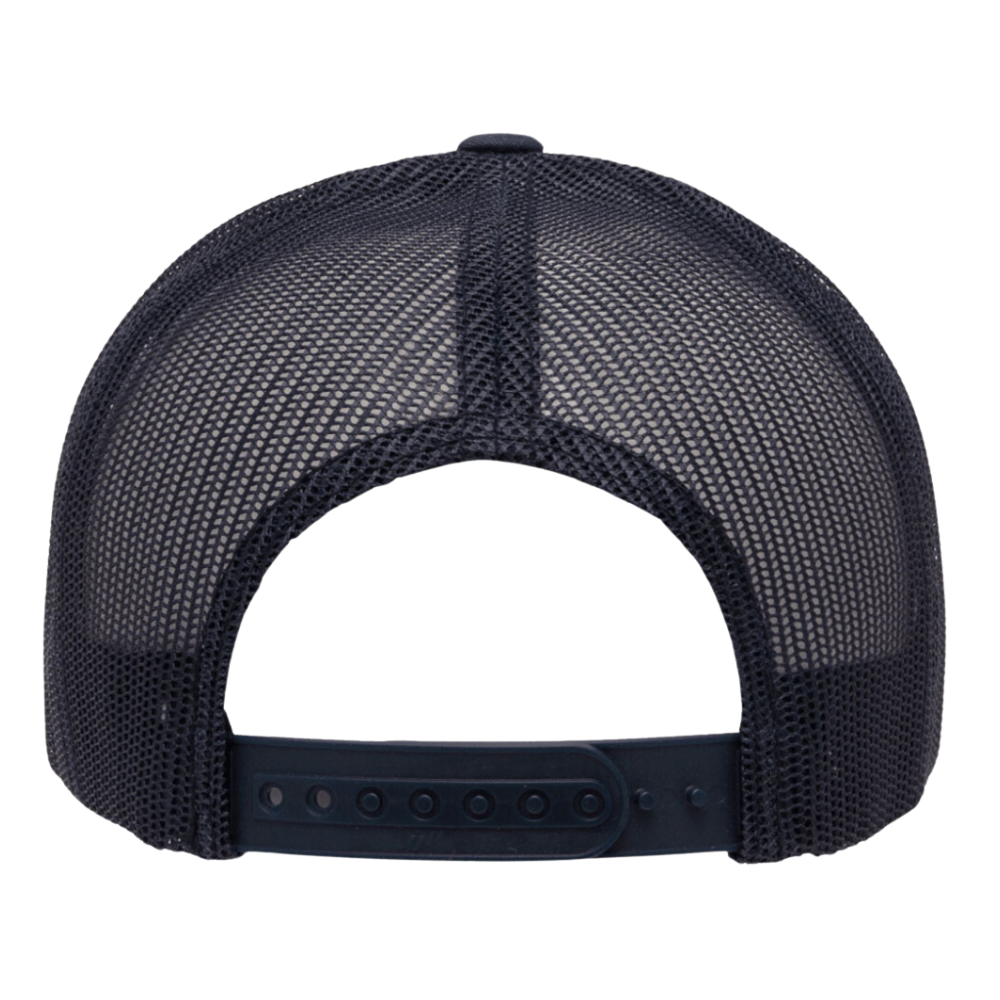 High Quality Mid Profile Y 6506 5 Panel Trucker Hat Retro Shape Embroidered Logo Pactch Navy Single Row Buckle Snapback Unisex 4