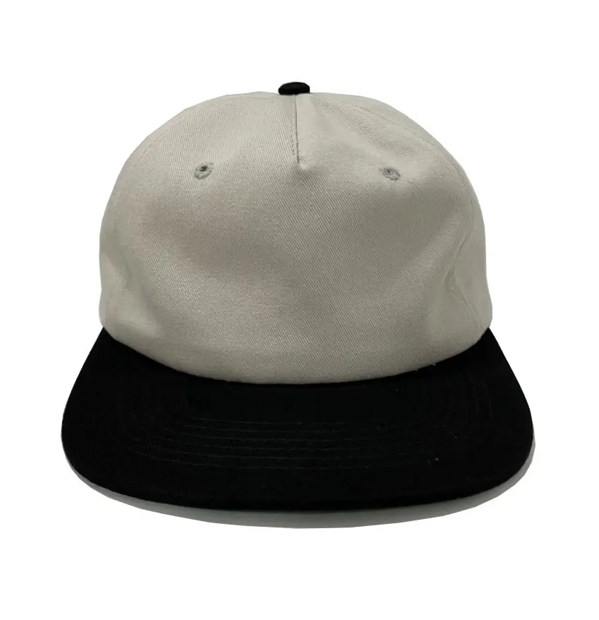 High Quality Plain 5-Panel Black/White Color Medium Profile 65% Cotton and 35% Polyester Snapback Cap in Vietnam Factory