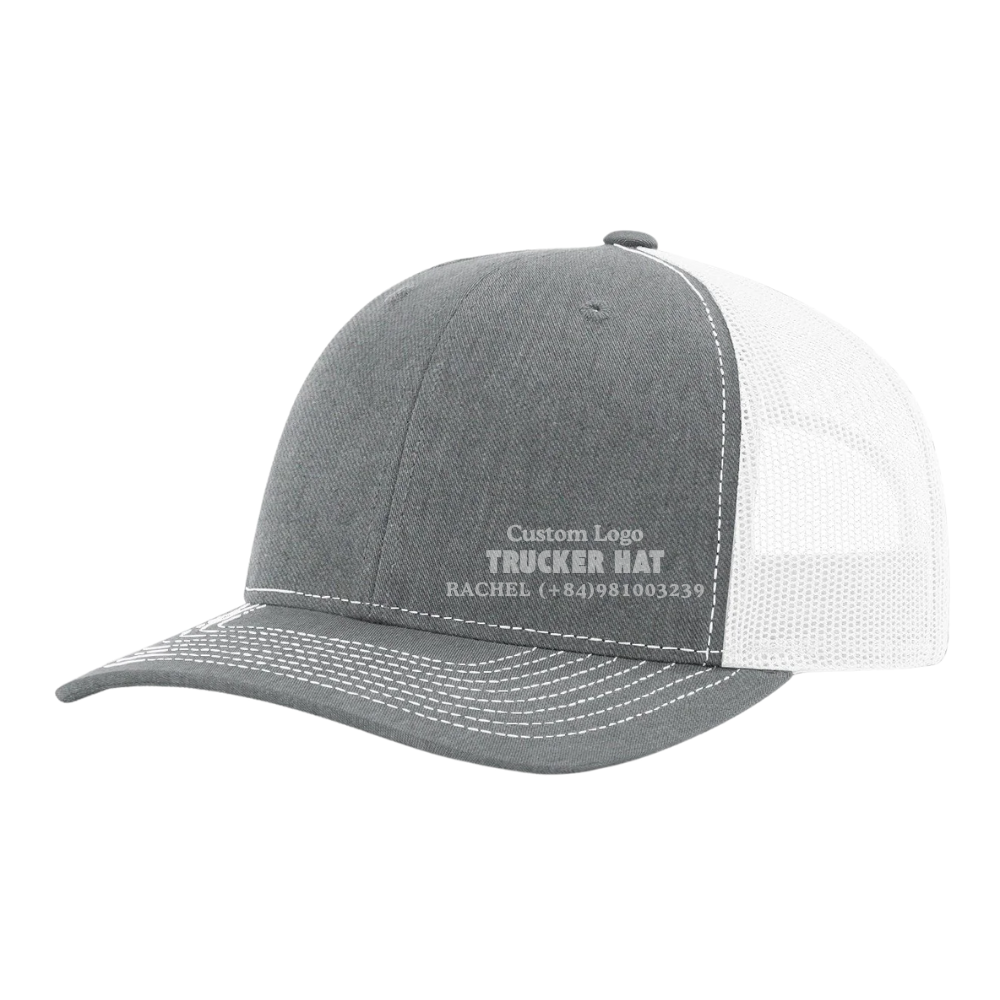 High Quality R 112 Trucker Hats Embroidered Logo Heather Gray/BlackCustom Embroidered Logo On Back Curved Vietnam Manufacturer 6