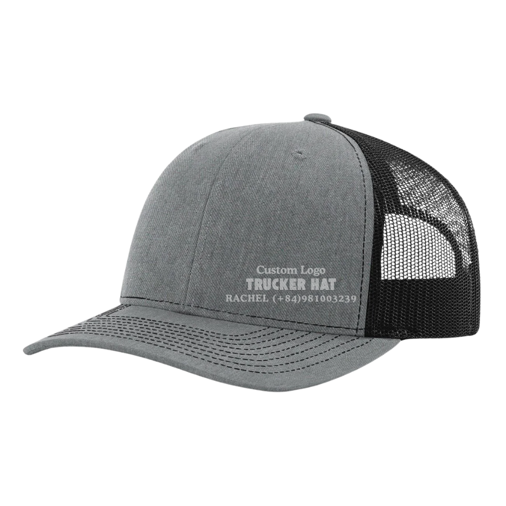 High Quality R 112 Trucker Hats Embroidered Logo Heather Gray/BlackCustom Embroidered Logo On Back Curved Vietnam Manufacturer 5