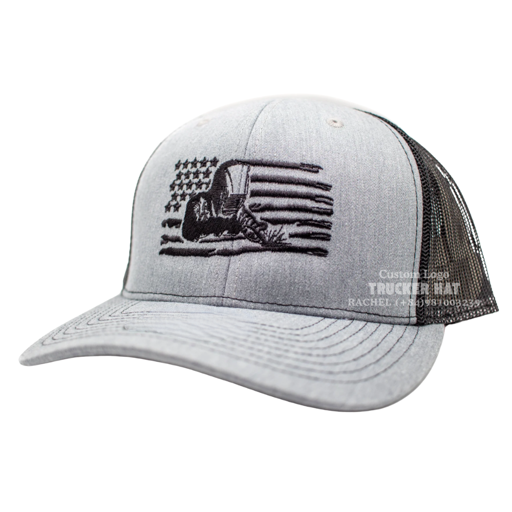 High Quality R 112 Trucker Hats Embroidered Logo Heather Gray/BlackCustom Embroidered Logo On Back Curved Vietnam Manufacturer 3