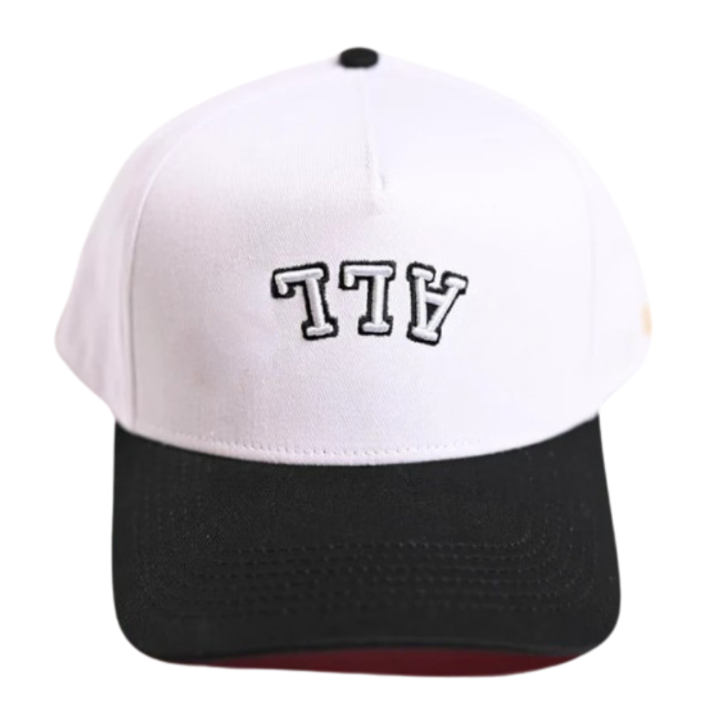 High Quality Special Red Underbrim 5 Panel Baseball Cap 3D Embroidery Inverse Logo White Black Custom Button Magic Sticker Tape 2