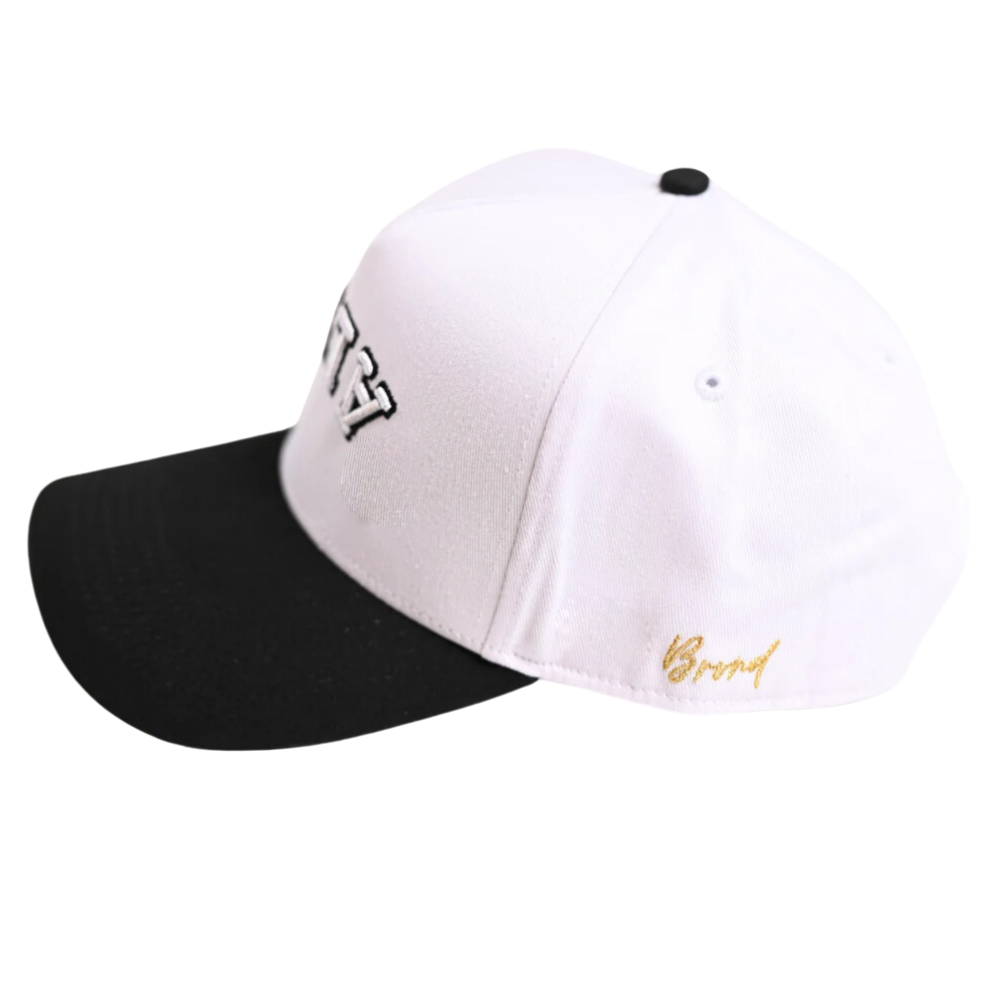 High Quality Special Red Underbrim 5 Panel Baseball Cap 3D Embroidery Inverse Logo White Black Custom Button Magic Sticker Tape 5