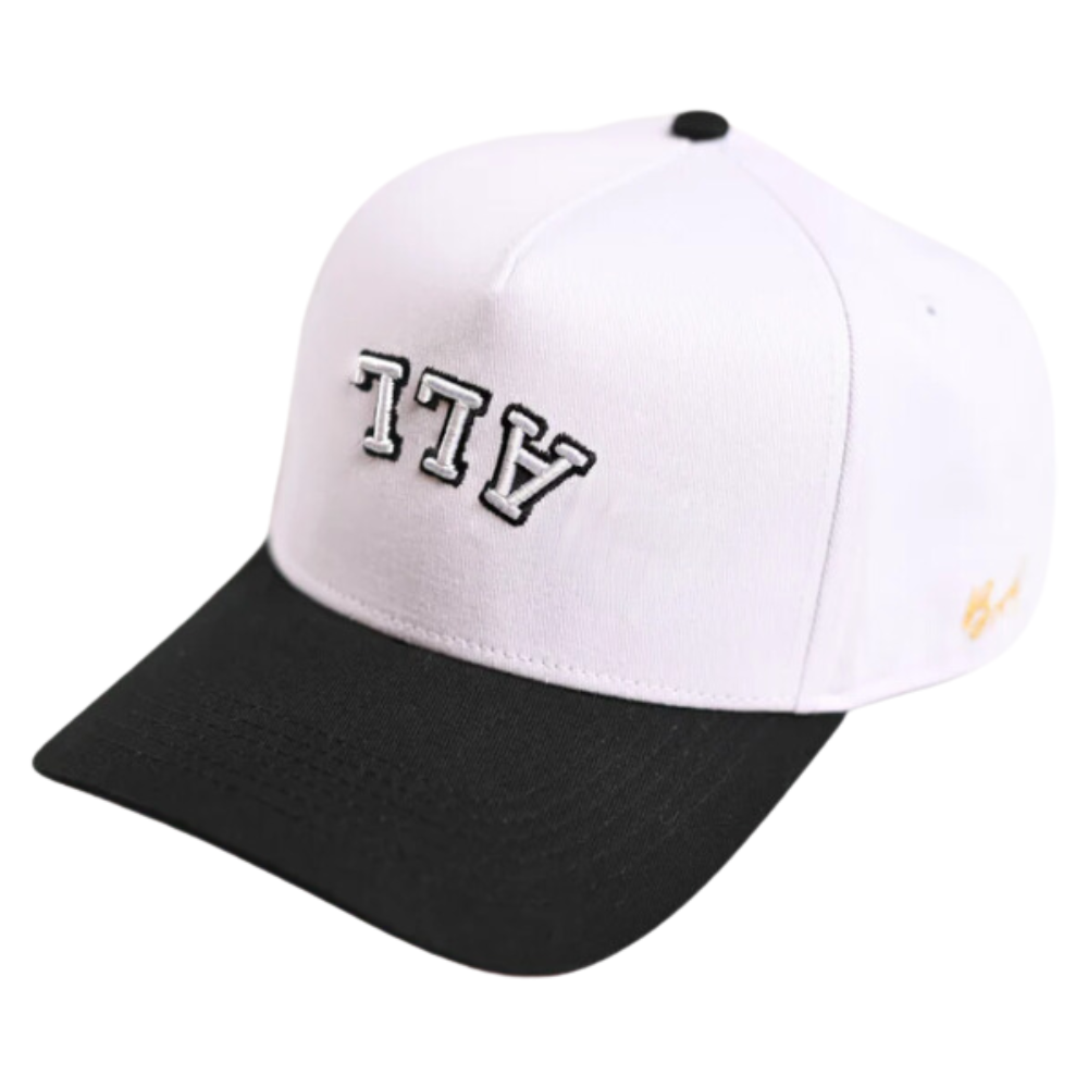 High Quality Special Red Underbrim 5 Panel Baseball Cap 3D Embroidery Inverse Logo White Black Custom Button Magic Sticker Tape 4
