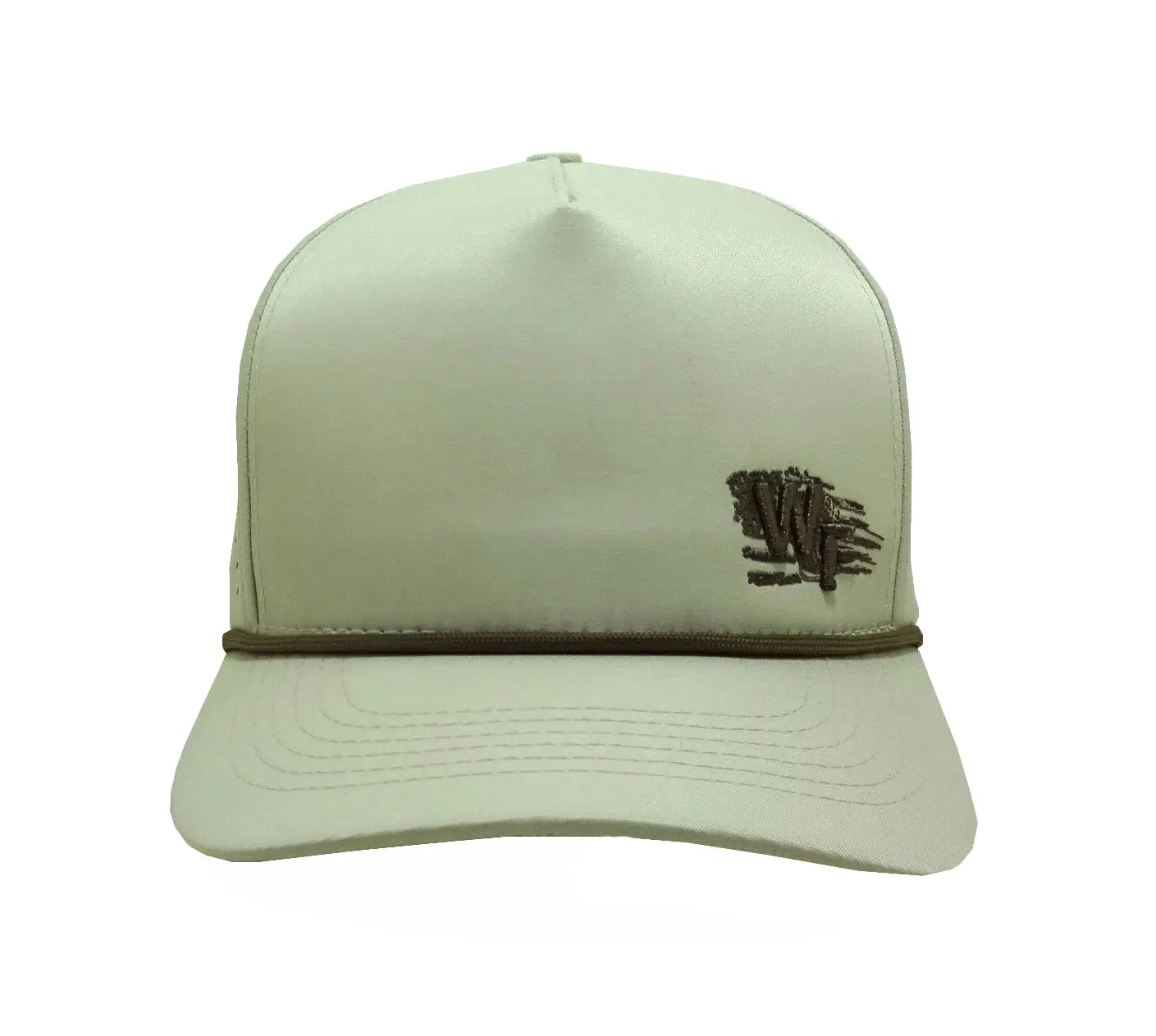 High Quality Sports Cap with Rope Custom Embroidery Logo 5-Panel Curved Brim Beige Color Medium Profile Baseball Cap 2