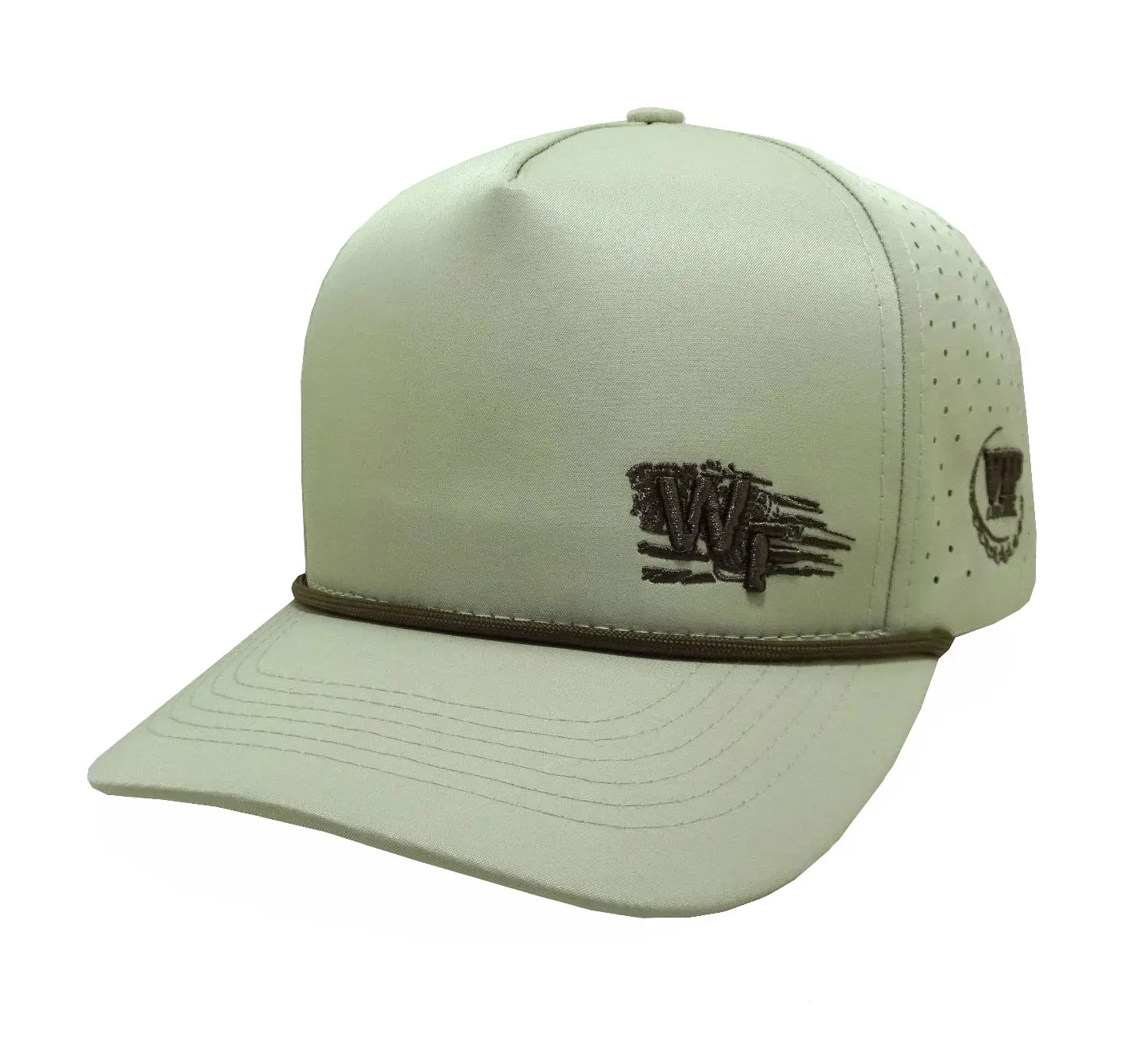 High Quality Sports Cap with Rope Custom Embroidery Logo 5-Panel Curved Brim Beige Color Medium Profile Baseball Cap