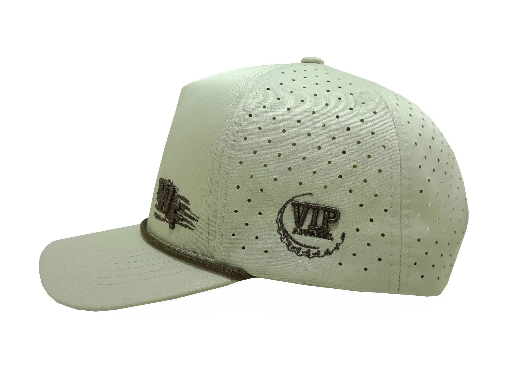 High Quality Sports Cap with Rope Custom Embroidery Logo 5-Panel Curved Brim Beige Color Medium Profile Baseball Cap 4
