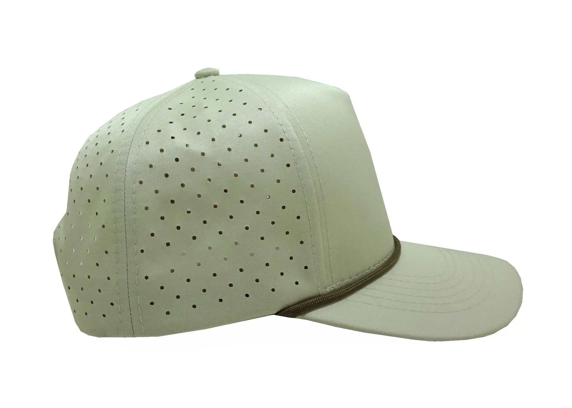 High Quality Sports Cap with Rope Custom Embroidery Logo 5-Panel Curved Brim Beige Color Medium Profile Baseball Cap 3