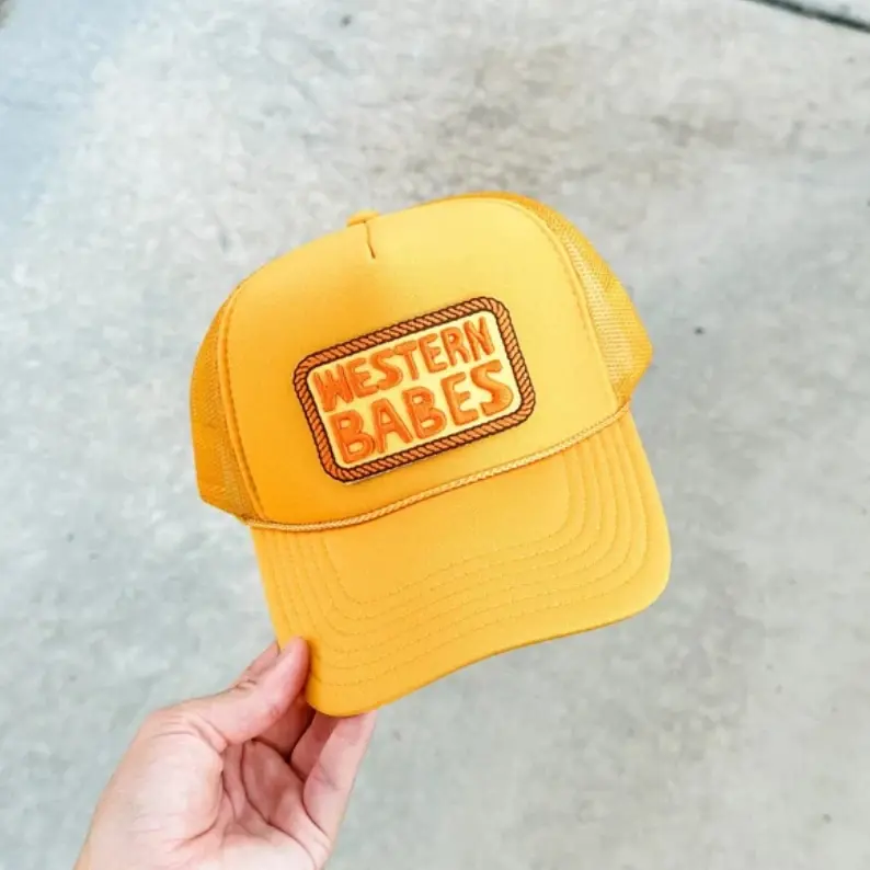 High Quality Sports Unisex Mesh Trucker Hats Yellow Embroidery Patch Puff Snapback Trucker Hat 1