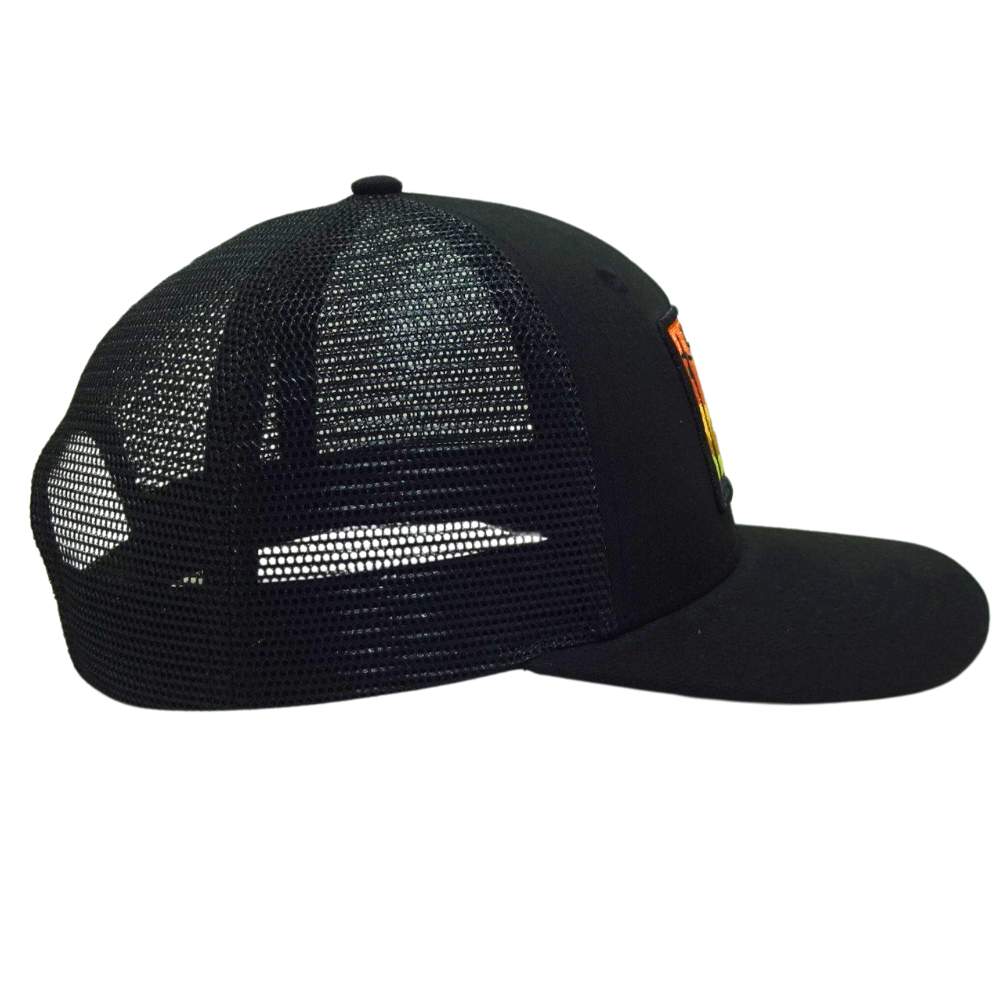 High Quality Structured 6 Panel Trucker Hat Colorful Embroidered Patches Flat Brim Plastic Single Breasted Buckle for Men Women 5