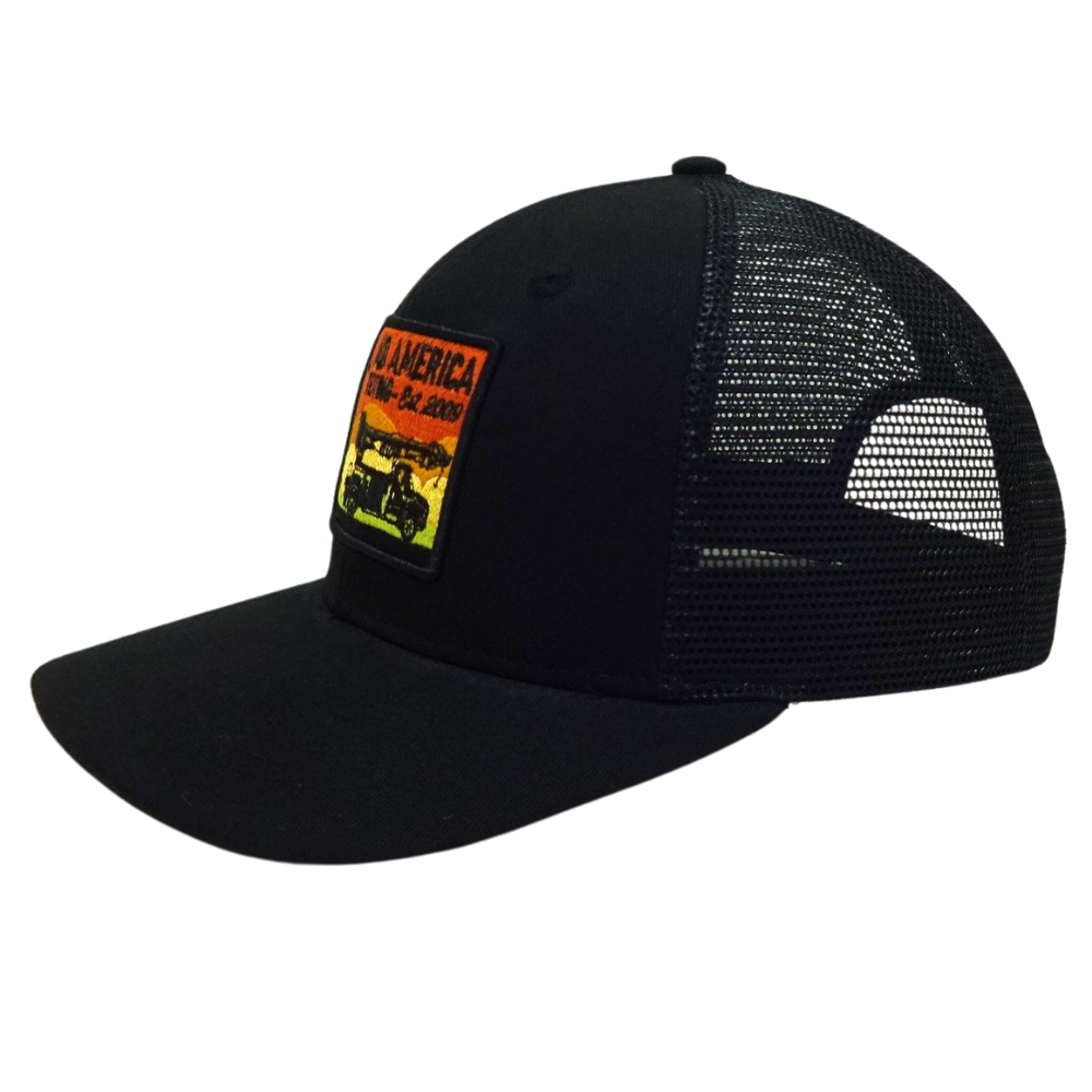High Quality Structured 6 Panel Trucker Hat Colorful Embroidered Patches Flat Brim Plastic Single Breasted Buckle for Men Women 3