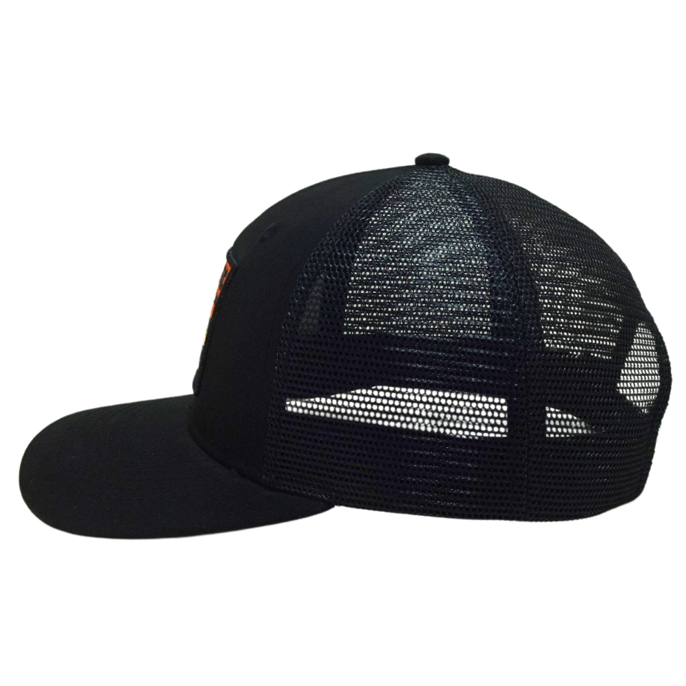 High Quality Structured 6 Panel Trucker Hat Colorful Embroidered Patches Flat Brim Plastic Single Breasted Buckle for Men Women 4