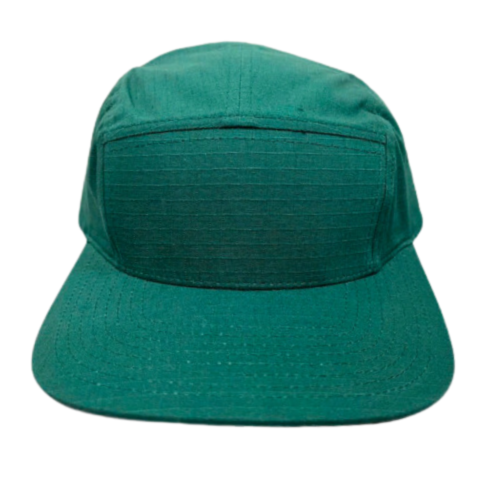 High Quality Y 7005 Custom Rubber PVC Logo Patch 5 Panel Camper Waterproof Caps Green Flat Brim Plastic Press Buckle Closure OEM 3