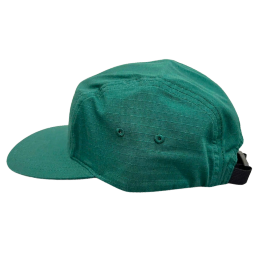 High Quality Y 7005 Custom Rubber PVC Logo Patch 5 Panel Camper Waterproof Caps Green Flat Brim Plastic Press Buckle Closure OEM 4