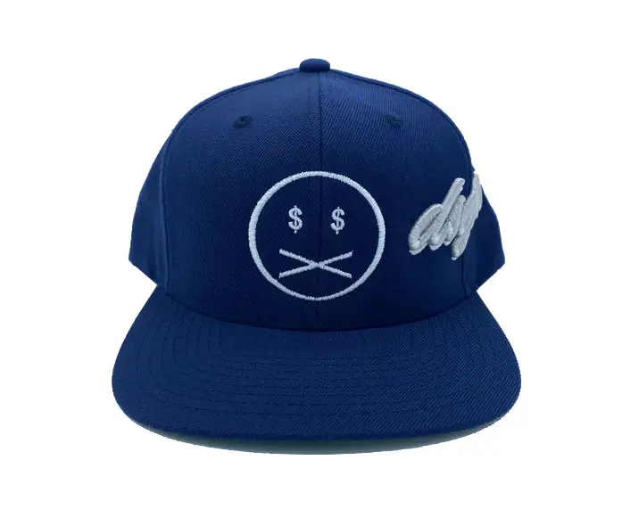 Hiphop New Design Flat Visor Snapback Cap with Custom Logo High Quality Navy Blue and White Color Fisherman Outdoor Snapback Cap 1
