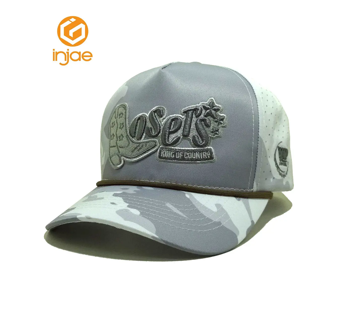 HipHop New Design Grey Camo Laser Cut High Quality Baseball Cap With Rope Customize Adjustable Sports Cap in Vietnam Factory 2
