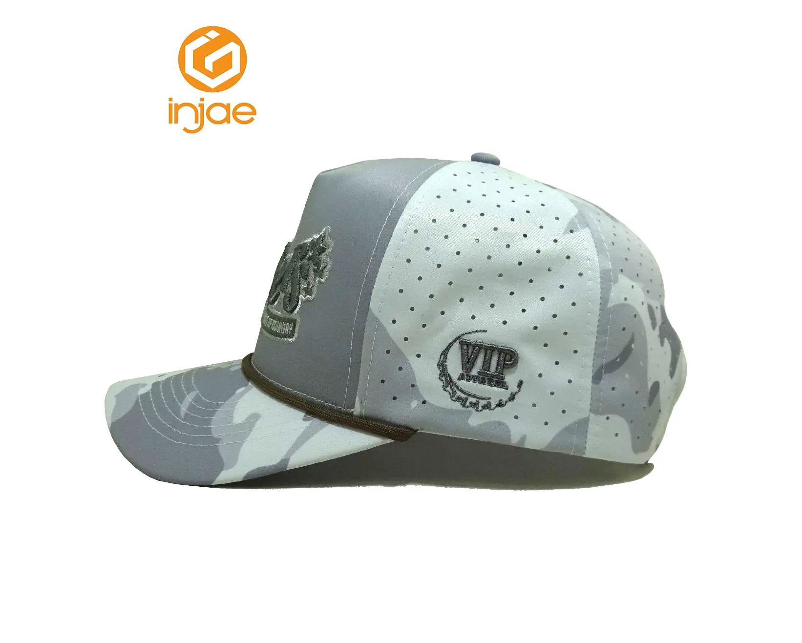 HipHop New Design Grey Camo Laser Cut High Quality Baseball Cap With Rope Customize Adjustable Sports Cap in Vietnam Factory 3