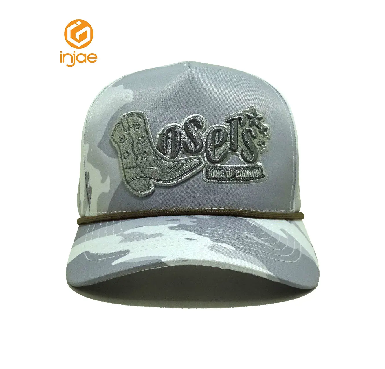 HipHop New Design Grey Camo Laser Cut High Quality Baseball Cap With Rope Customize Adjustable Sports Cap in Vietnam Factory 1