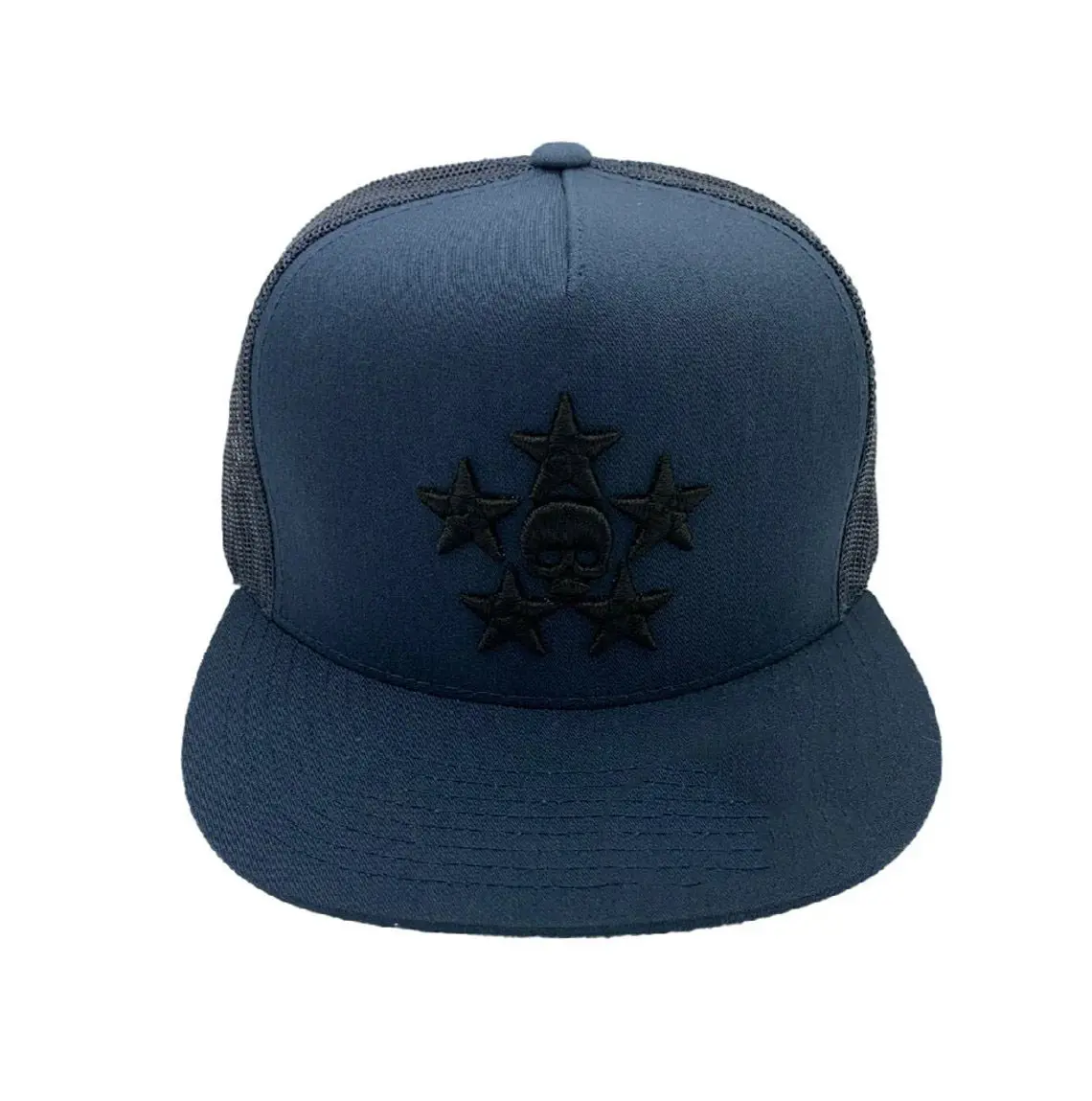 Hiphop Style Trucker Hat for Men 3D Embroidery 5-Panel Flat Brim High Quality High Profile Cotton and Mesh Fabric Trucker Hat 2