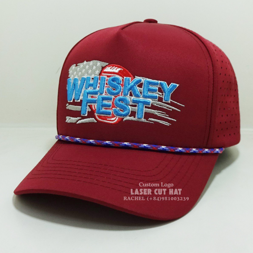 Hot Rope Hats Laser Cut Hole Perfortated Embroidered Logo On Front Curved Brim Structured Caps Golf Tennis Tournament Give Away 3