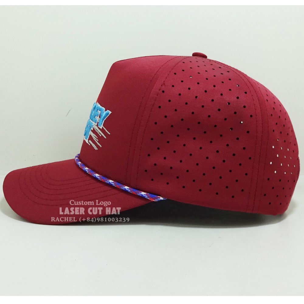 Hot Rope Hats Laser Cut Hole Perfortated Embroidered Logo On Front Curved Brim Structured Caps Golf Tennis Tournament Give Away 4
