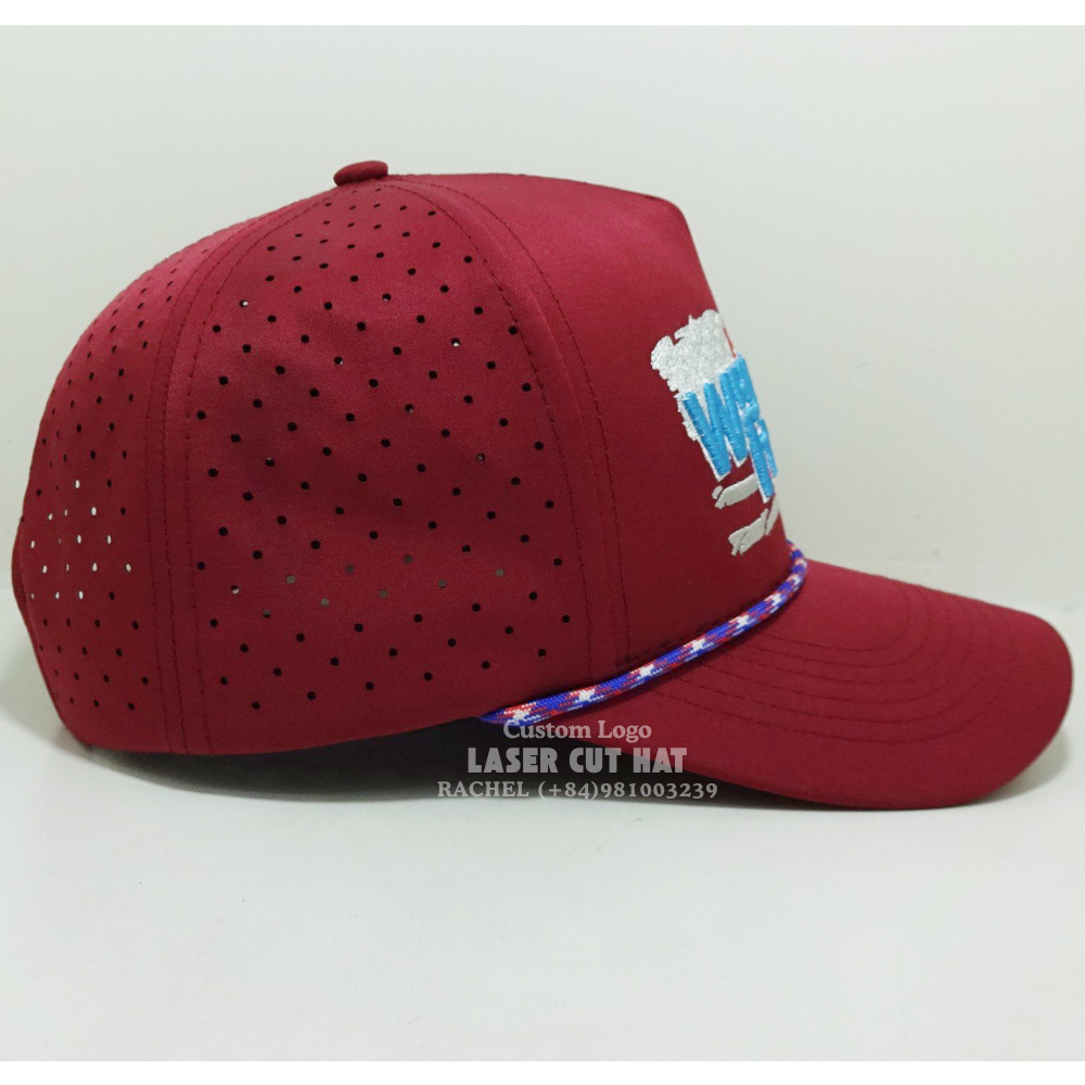 Hot Rope Hats Laser Cut Hole Perfortated Embroidered Logo On Front Curved Brim Structured Caps Golf Tennis Tournament Give Away 5