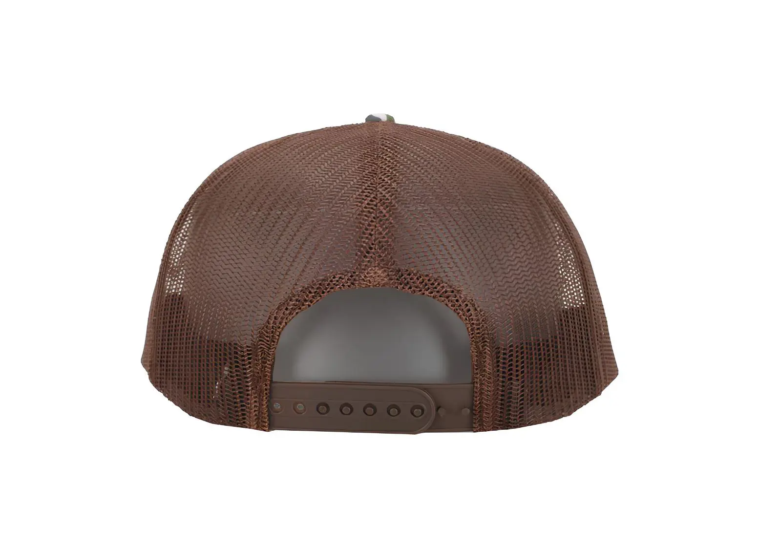 Hot Sale Hiphop High Quality 7 Panel Trucker Hat Mix Camo/Beige Color Custom Logo Brown Mesh Soft Headwear Trucker Cap 3