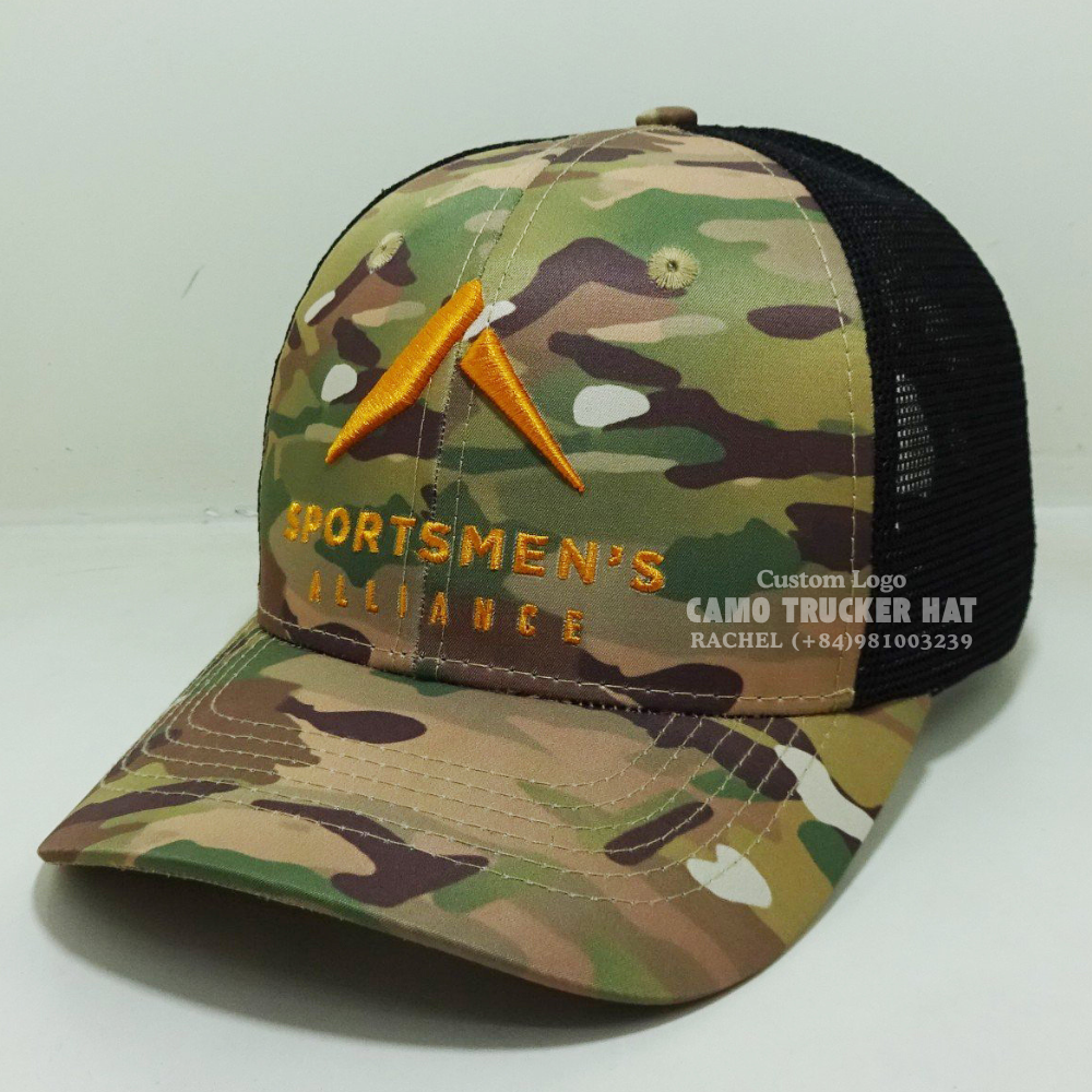 Hot Seller Camouflage/Black 3D Embroidered Curved Brim R 112/Y 6006 6 Panel Structured Adjustable Snapback Vietnam Headwear OEM 3