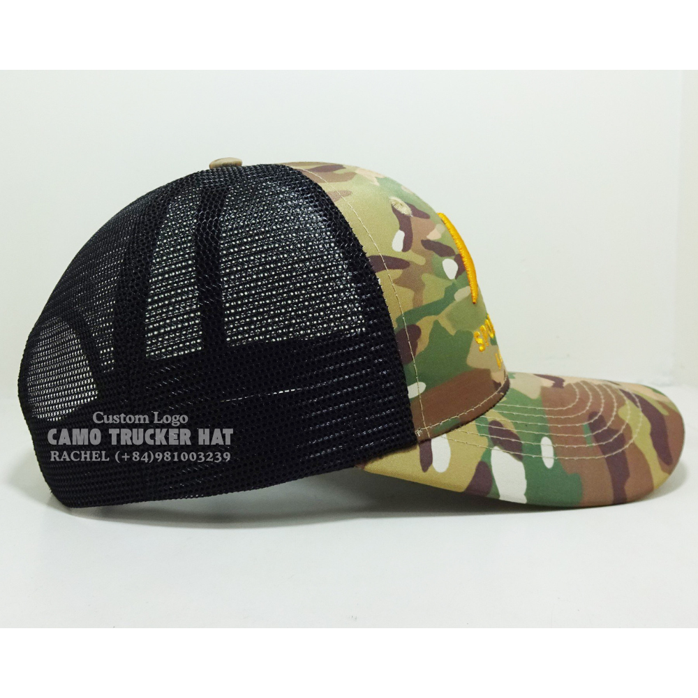 Hot Seller Camouflage/Black 3D Embroidered Curved Brim R 112/Y 6006 6 Panel Structured Adjustable Snapback Vietnam Headwear OEM 5