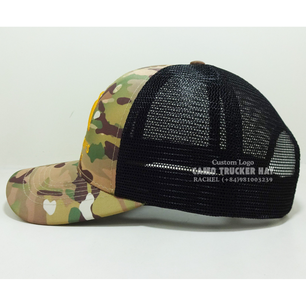 Hot Seller Camouflage/Black 3D Embroidered Curved Brim R 112/Y 6006 6 Panel Structured Adjustable Snapback Vietnam Headwear OEM 4