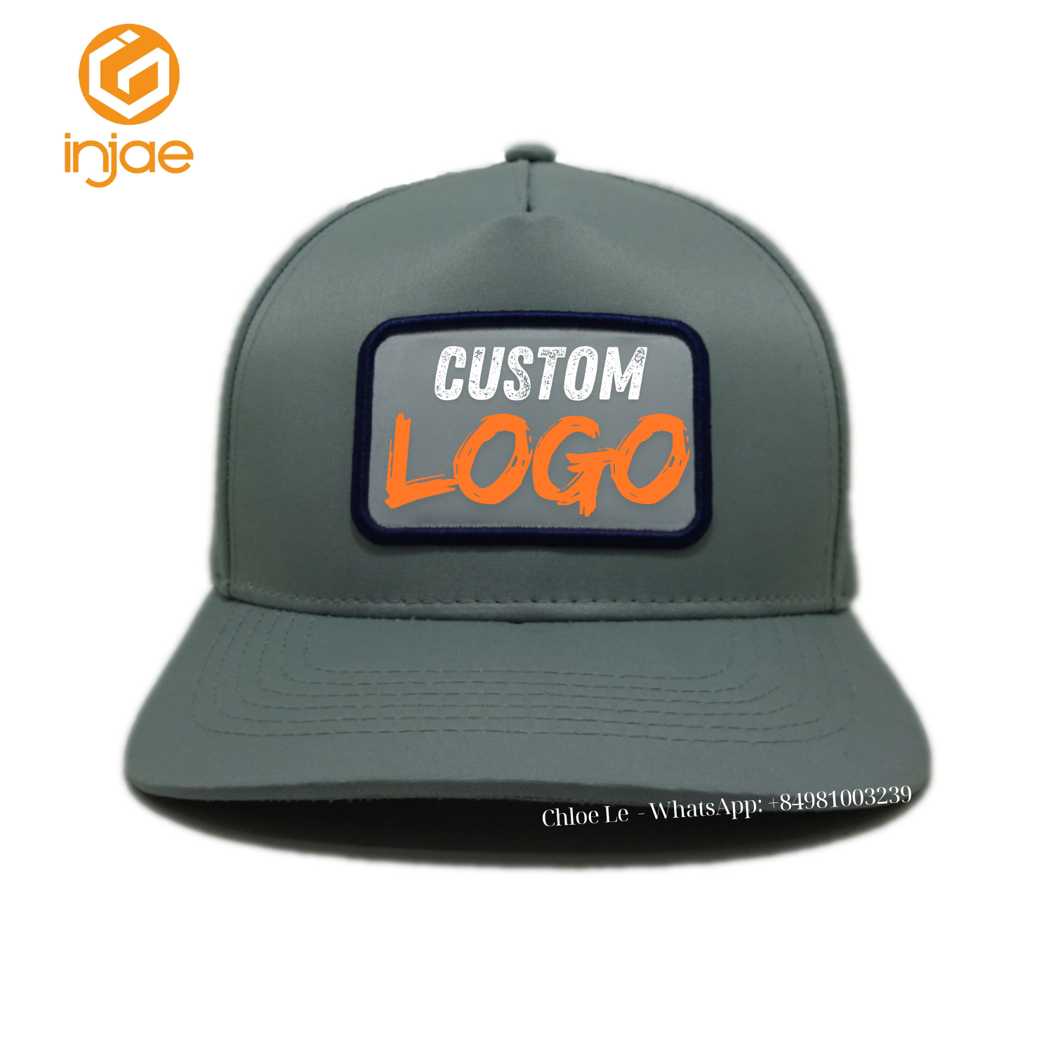 INJAE VINA 5 Panel Snapback Cap Street Style Sporty Embroidery Grey Color OEM Vietnam Factory 1