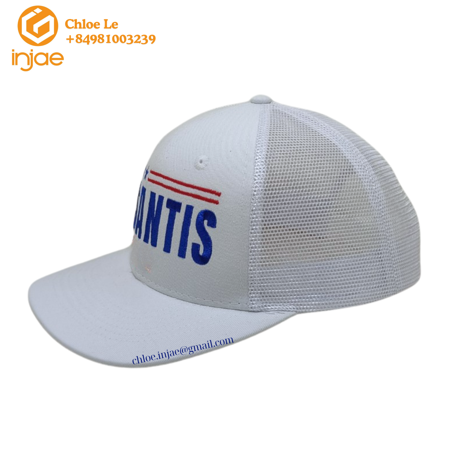 INJAE VINA OEM Custom 2D Embroidery Logo Country Trucker Cap White Mesh for Outdoor Sporty Activities 2