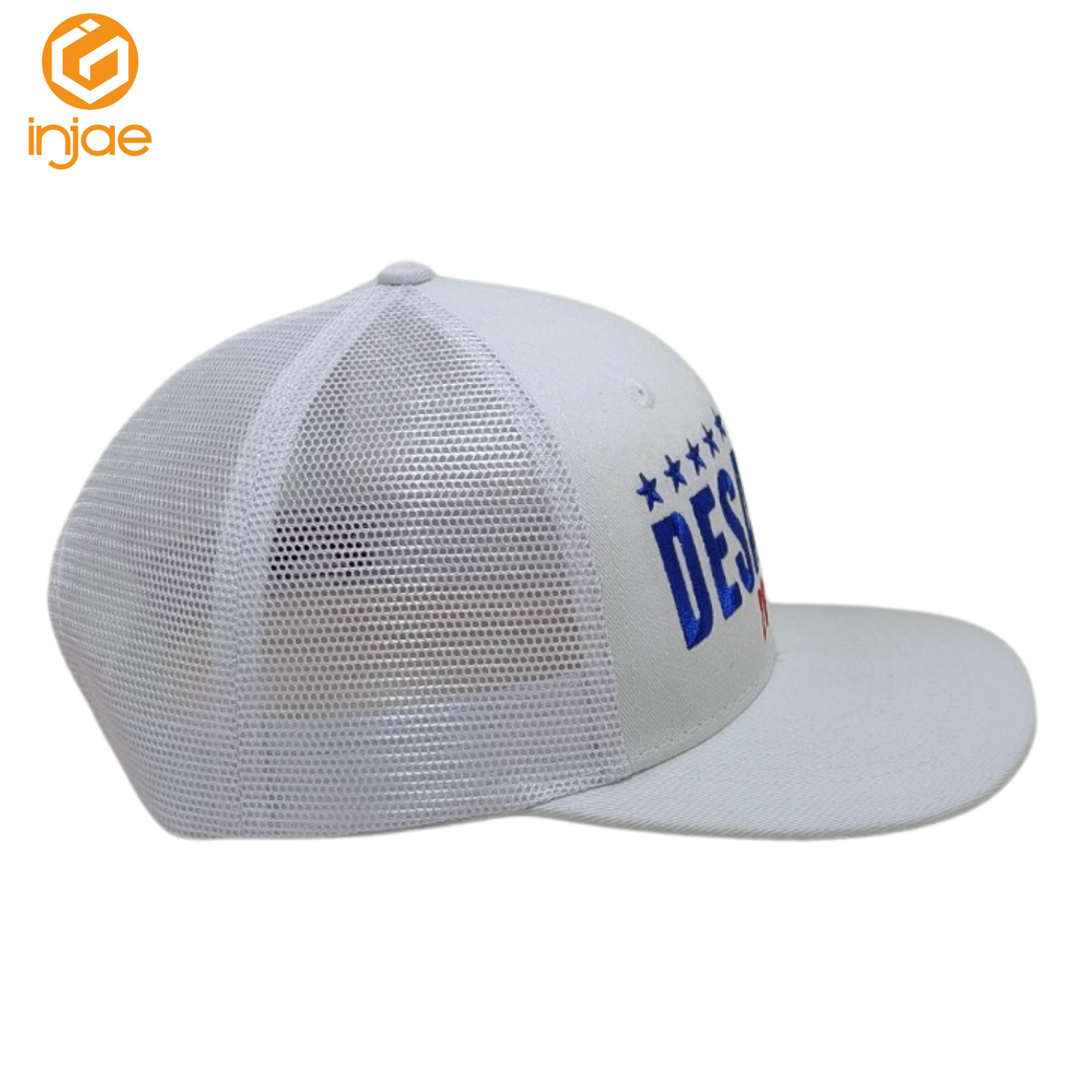 INJAE VINA OEM Custom 2D Embroidery Logo Country Trucker Cap White Mesh for Outdoor Sporty Activities 4