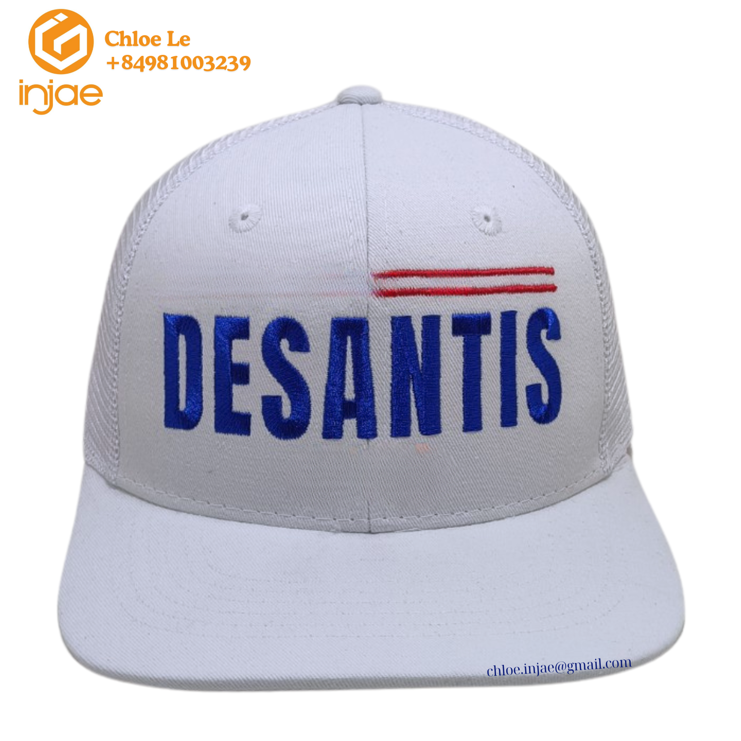 INJAE VINA OEM Custom 2D Embroidery Logo Country Trucker Cap White Mesh for Outdoor Sporty Activities 1